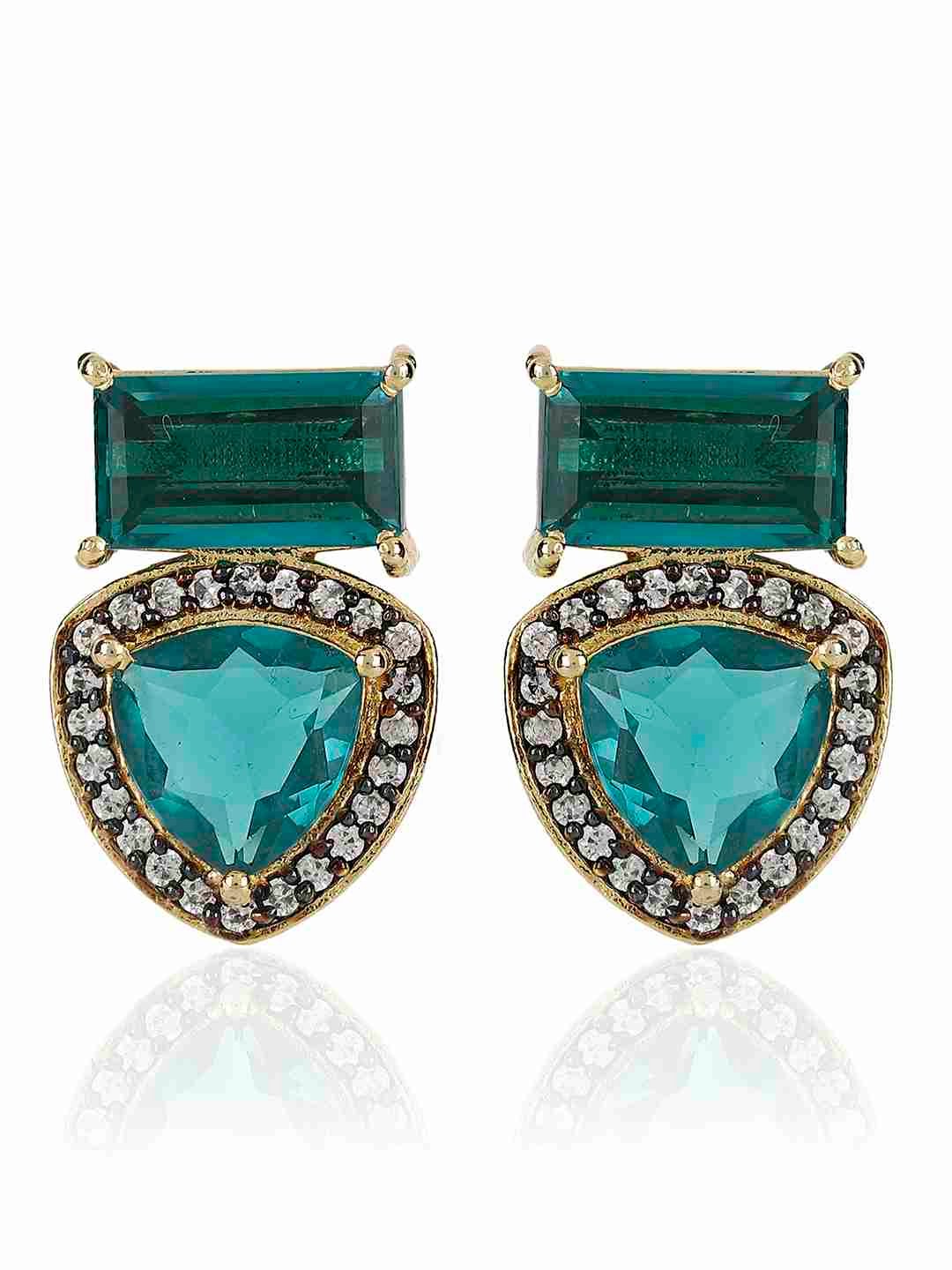 SHYLA BLUE STONE AND AD STUDDED STUDS jewellery in 24K gold plating | XAGO Luxe