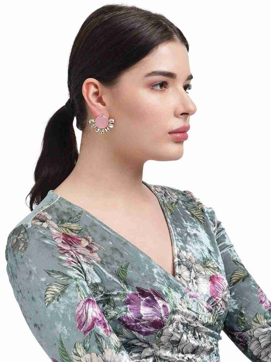 BELINDA PINK CHALCEDONY AND CRYSTAL EARRINGS jewellery in 24K gold plating | XAGO Luxe