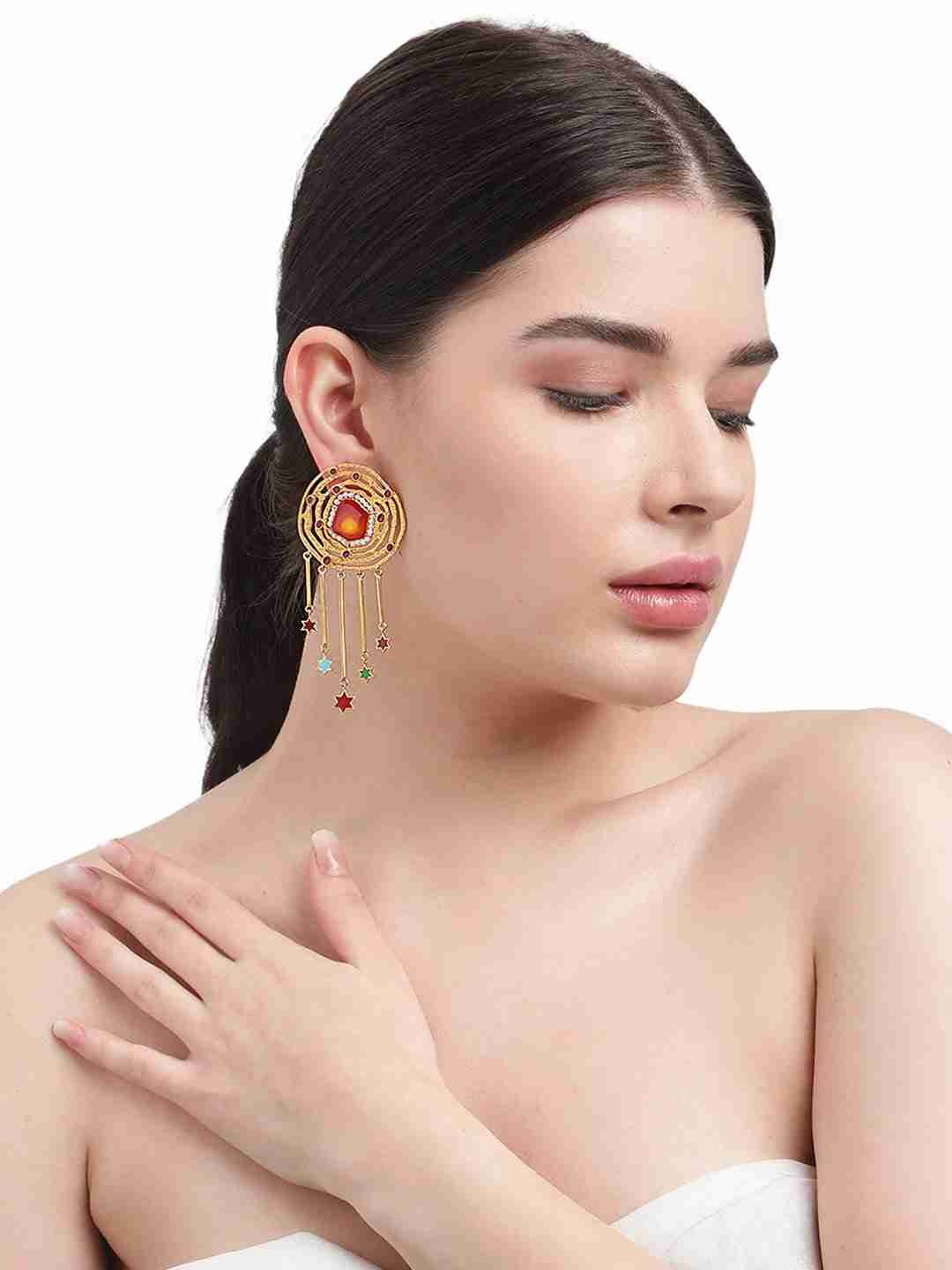 LUCIANA RED ENAMEL AND PEARL EARRINGS jewellery in 24K gold plating | XAGO Luxe