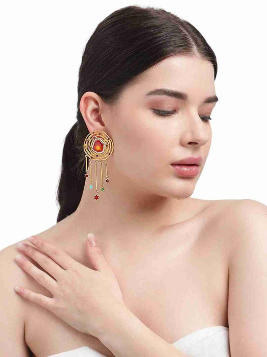 LUCIANA RED ENAMEL AND PEARL EARRINGS jewellery in 24K gold plating | XAGO Luxe