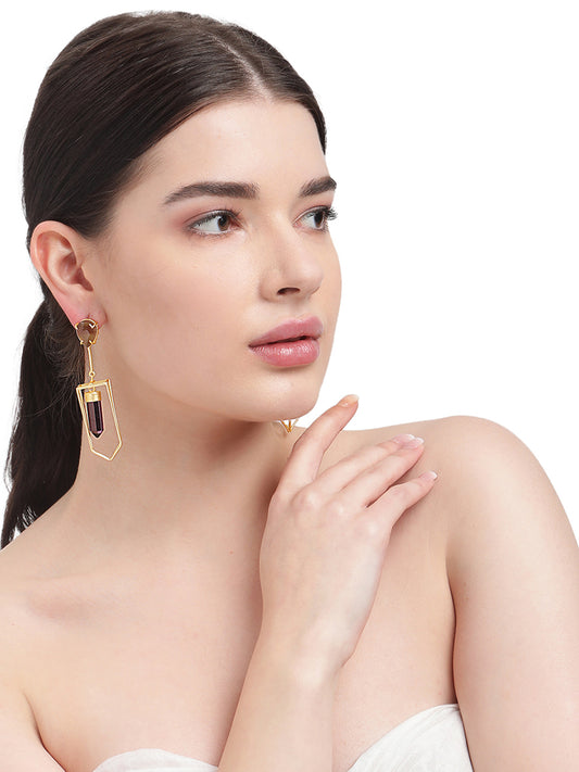 NAAMAH AMETHYST STONE & SMOKEY QUARTZ CONTEMPORARY EARRINGS statement earrings in 24K gold plating | XAGO Luxe