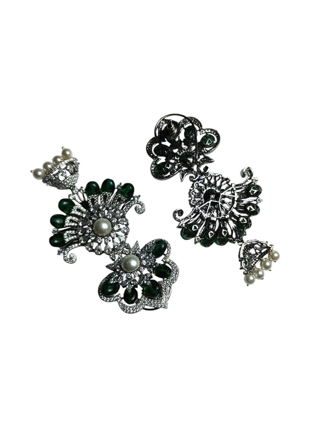 SADHANA GREENA STONE-STUDDED JHUMKA EARRINGS