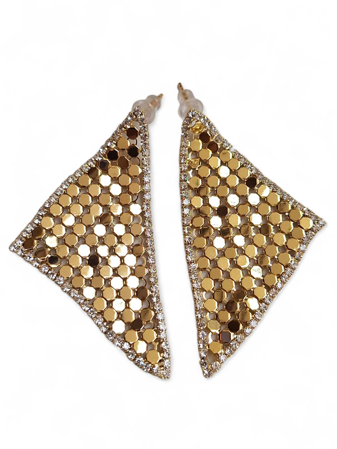 LE ELSA GOLD PLATED STONE STUDDED TRIANGLE SHAPED STUD EARRINGS jewellery in 24K gold plating | XAGO Luxe