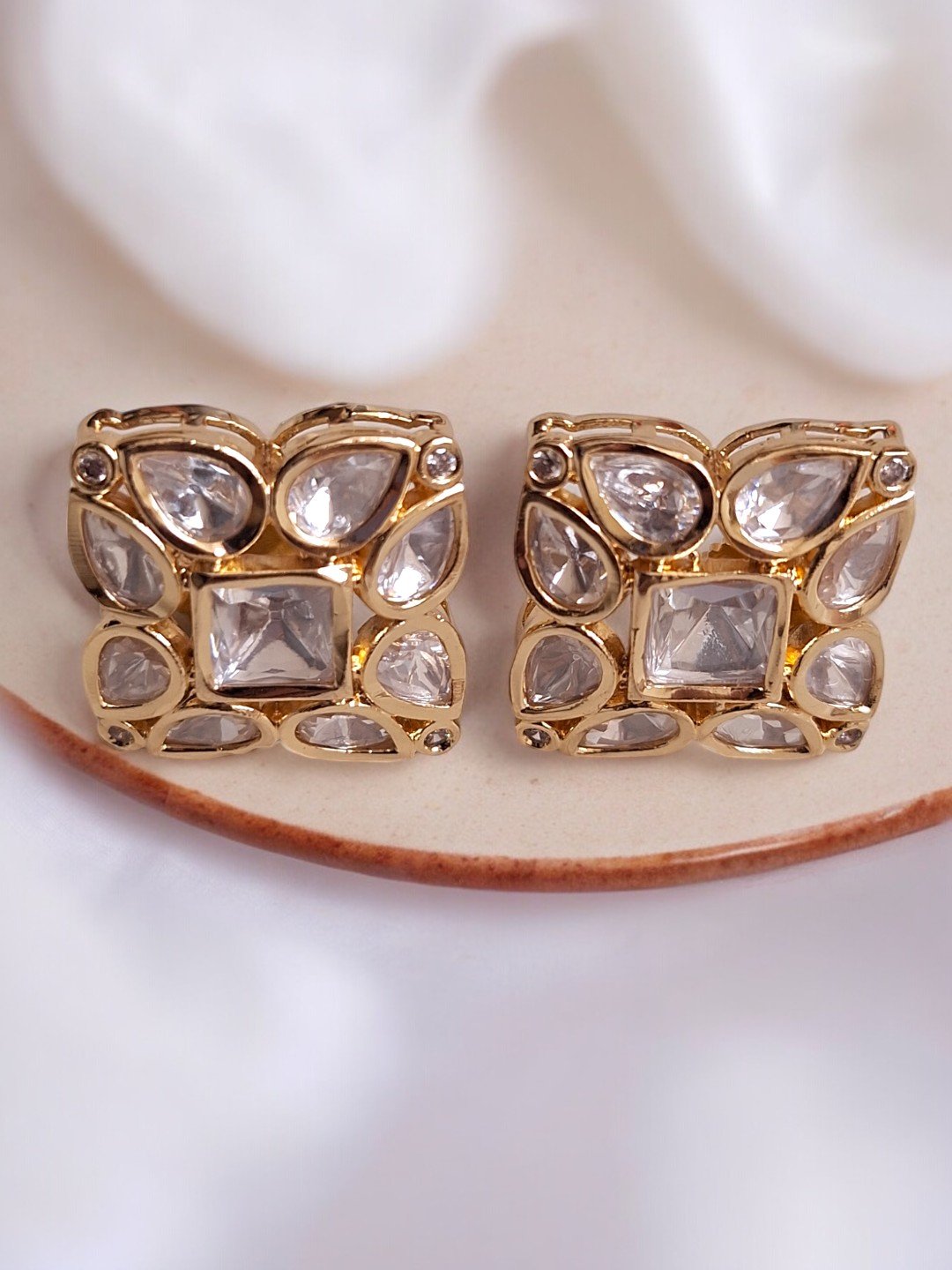 LE LUIS GOLD PLATED, MOISSANITE STUDDED STUD EARRINGS jewellery in 24K gold plating | XAGO Luxe