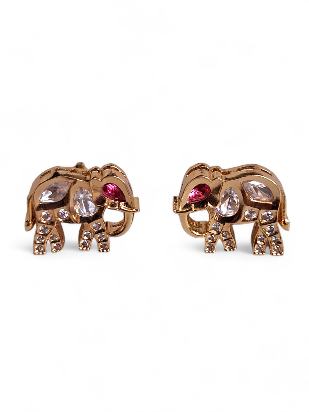 LE AAMANI GOLD PLATED KUNDAN STUDDED ELEPHANT SHAPED PINK STUD EARRINGS jewellery in 24K gold plating | XAGO Luxe