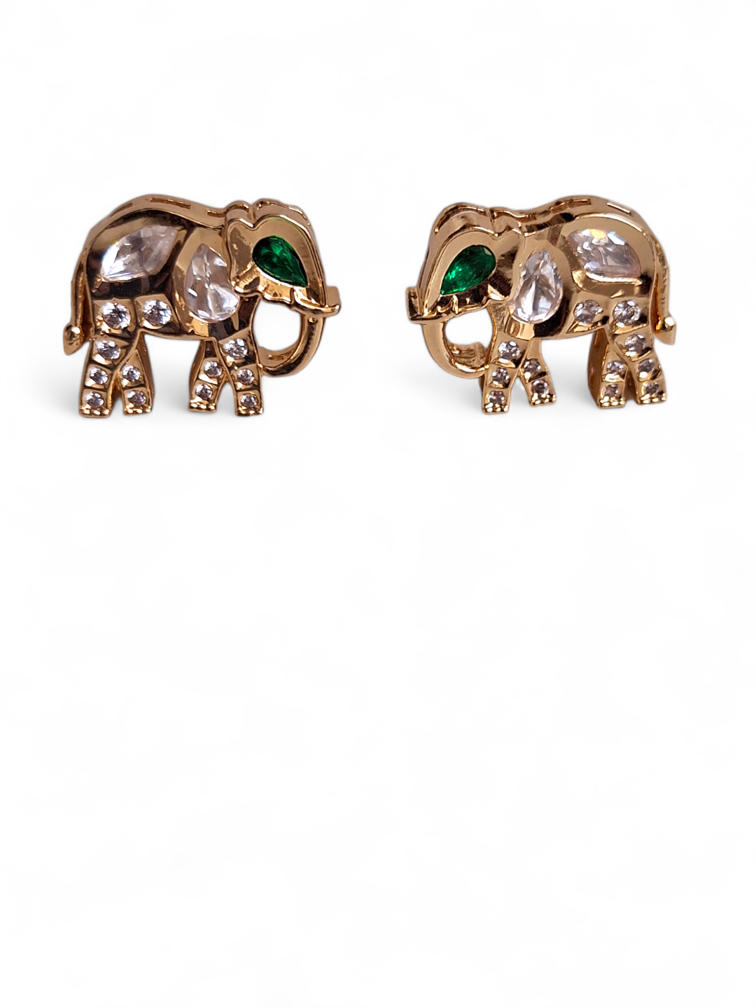 LE RABANI GOLD PLATED KUNDAN STUDDED ELEPHANT SHAPED STUD EARRINGS jewellery in 24K gold plating | XAGO Luxe