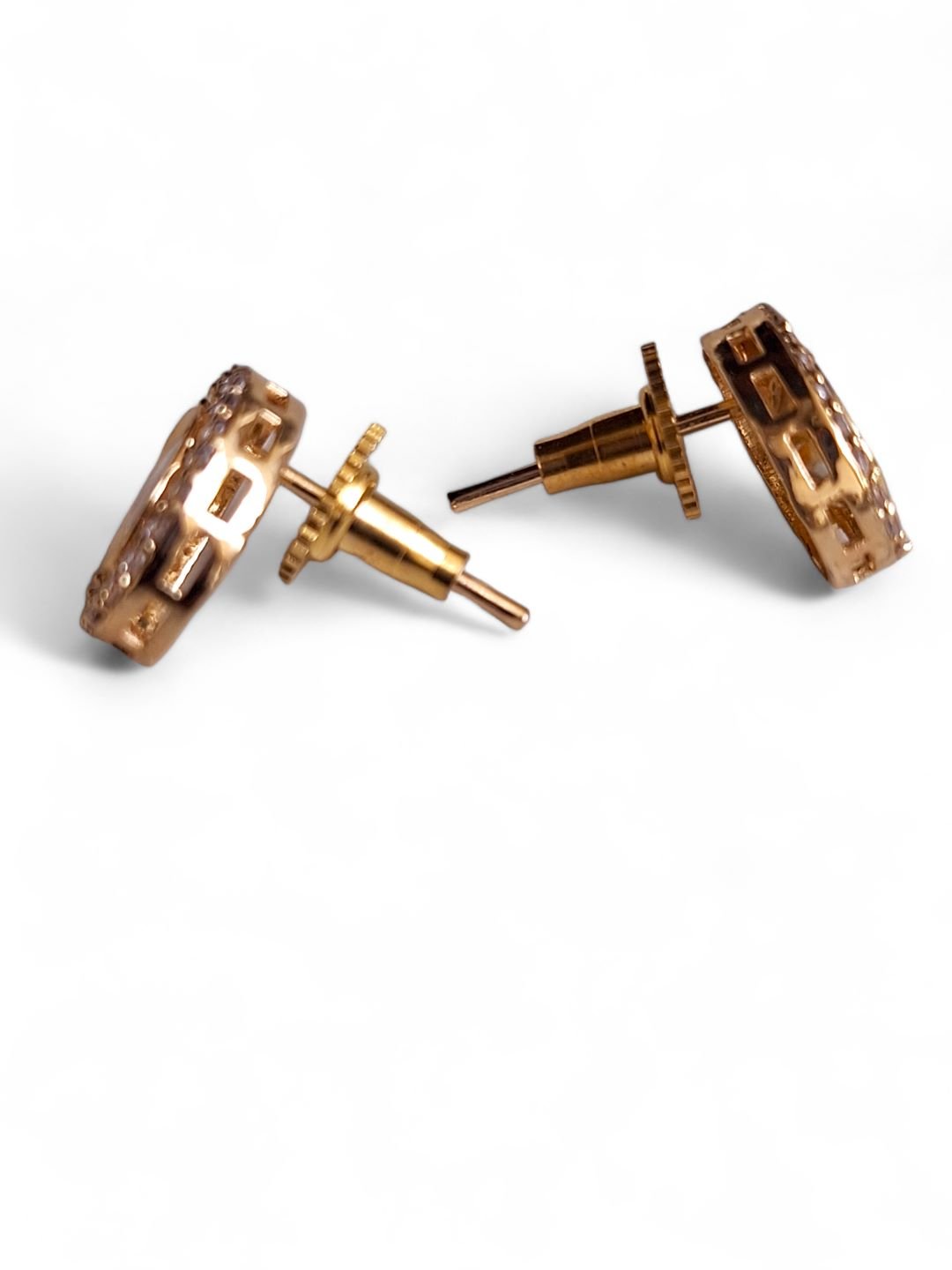LE BAILA GOLD PLATED KUNDAN STUDDED CONTEMPORARY SHAPED STUD EARRINGS