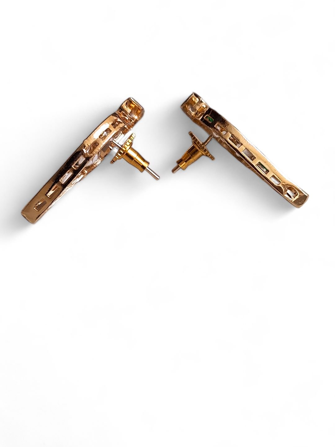 LE ANDREA GOLD PLATED KUNDAN STUDDED TRIANGLE SHAPED STUD EARRINGS jewellery in 24K gold plating | XAGO Luxe