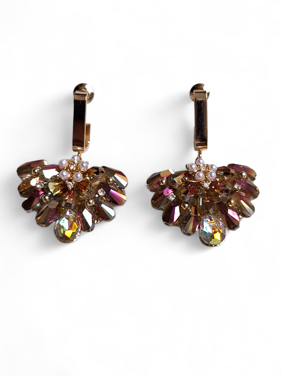 LE REGINA MULTI STONE CONTEMPORARY SHAPED STUD EARRINGS jewellery in 24K gold plating | XAGO Luxe