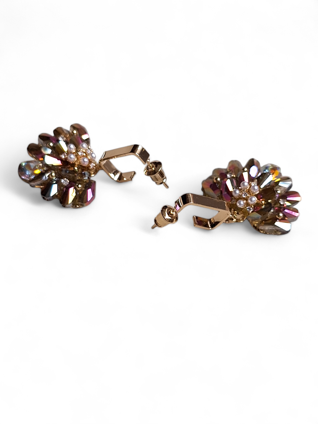 LE REGINA MULTI STONE CONTEMPORARY SHAPED STUD EARRINGS jewellery in 24K gold plating | XAGO Luxe