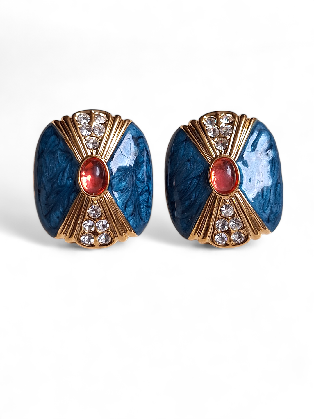 LE ANGELINA BLUE CONTEMPORARY SHAPED STUD EARRINGS jewellery in 24K gold plating | XAGO Luxe