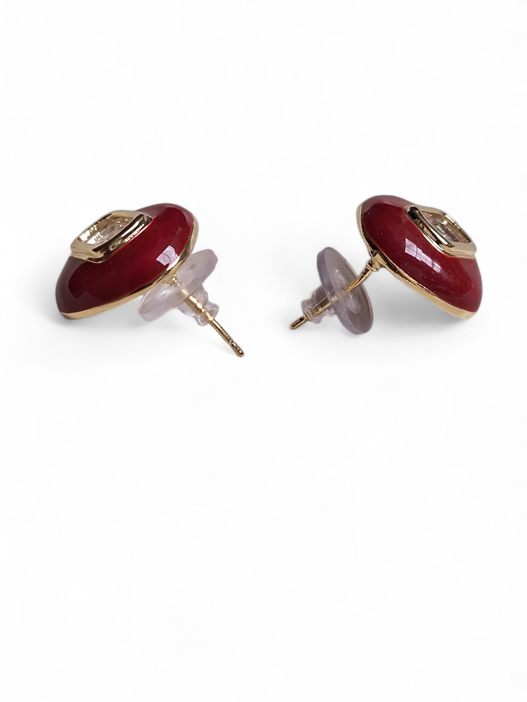 LE MARIANA RED CONTEMPORARY SHAPE STUDS EARRINGS jewellery in 24K gold plating | XAGO Luxe