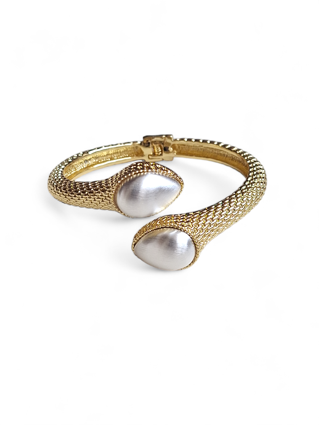 LE DAYANARA  GOLD PLATED AND WHITE STONE CUFF BRACELET jewellery in 24K gold plating | XAGO Luxe