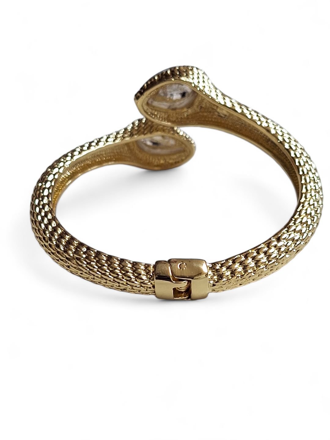 LE DAYANARA  GOLD PLATED AND WHITE STONE CUFF BRACELET jewellery in 24K gold plating | XAGO Luxe