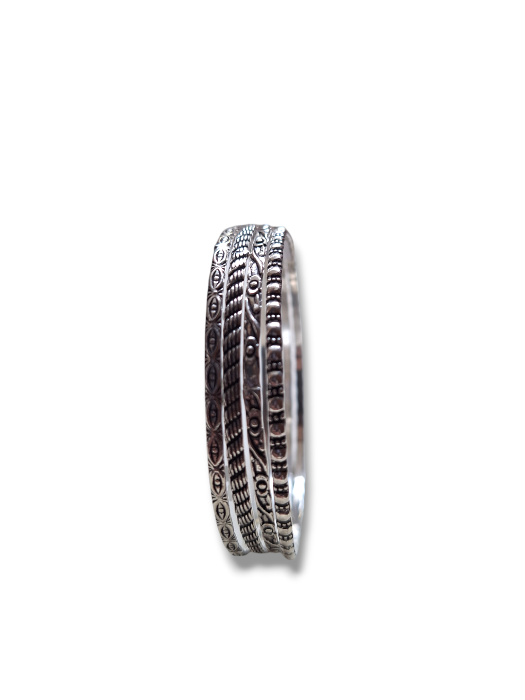 LE ANUJA SET OF 4 SILVER PLATED OXIDIZED BANGLES jewellery in 24K gold plating | XAGO Luxe