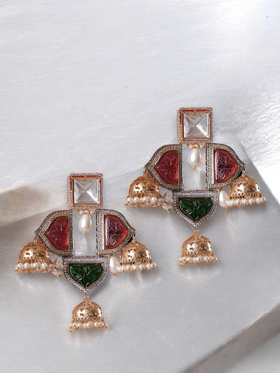 EIRA MULTI STONES AND PEARL HOOP EARRINGS jewellery in 24K gold plating | XAGO Luxe