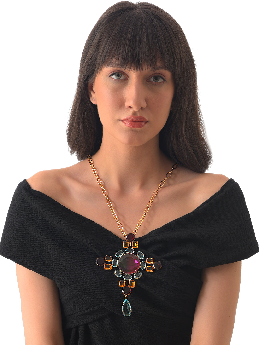 XAGO MULTI STONE STUDDED BIG PENDANT