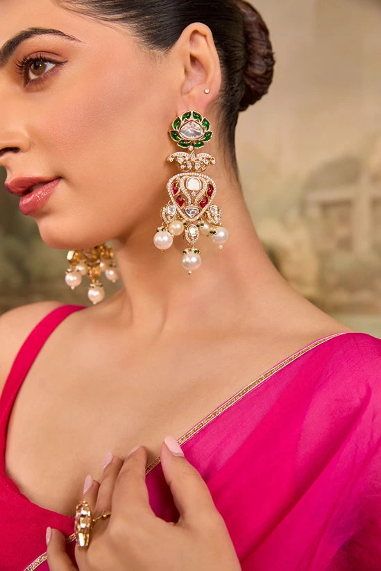 Xago Kundan Emerald & Pearl Earrings