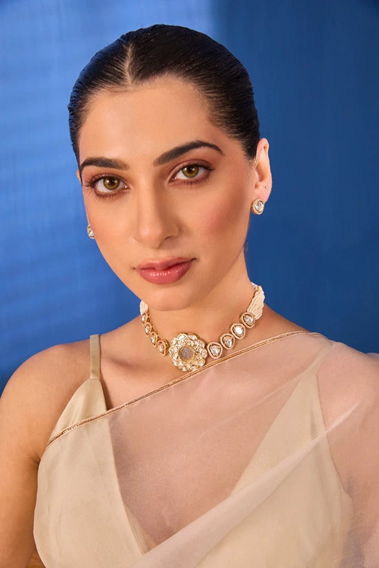 Xago Gold-Plated Floral Polki Choker Set