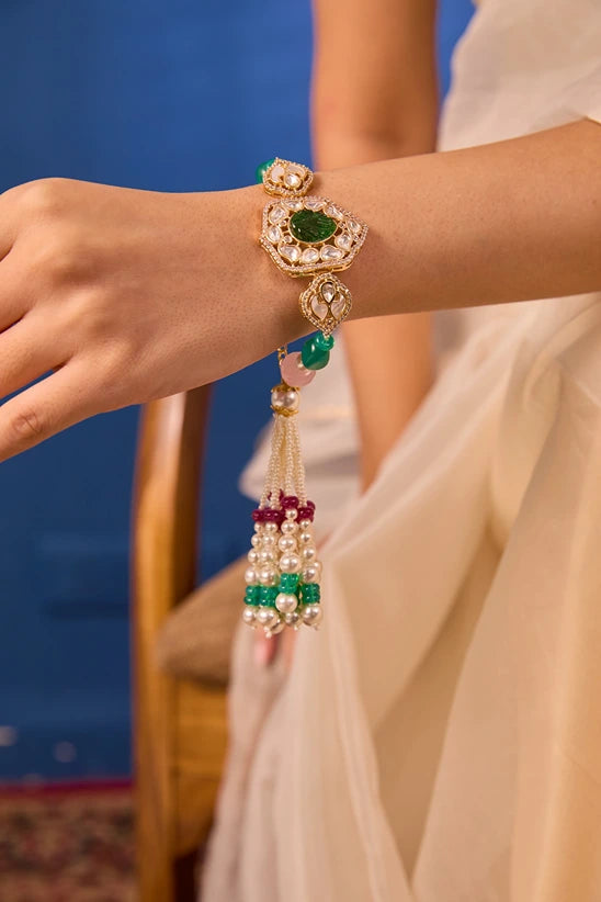 Xago Kundan Green & Pink Lumba with Bracelet Brass