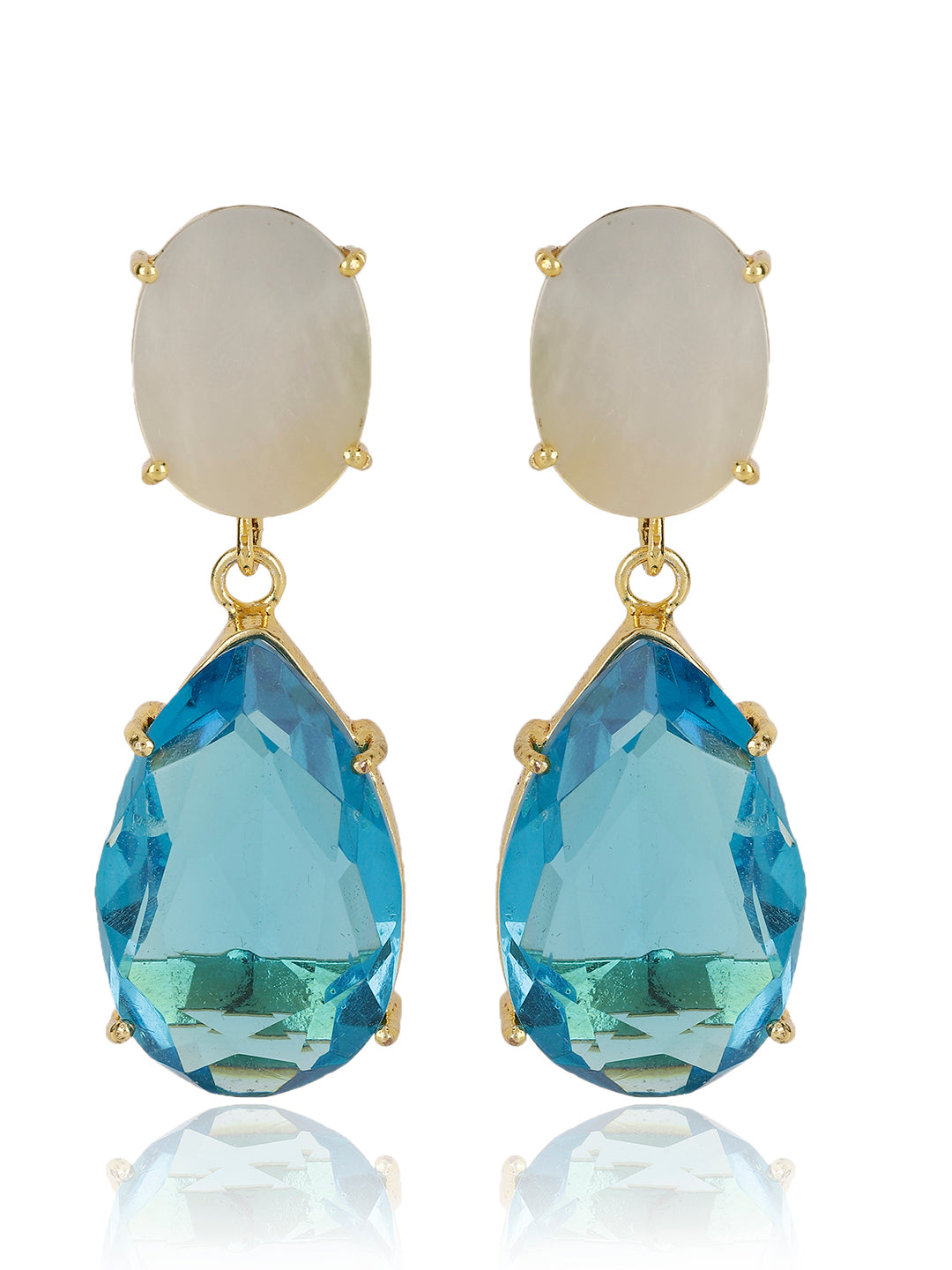 SAISHA  BLUE & WHITE CONVERTIBLE DROP EARRINGS jewellery in 24K gold plating | XAGO Luxe