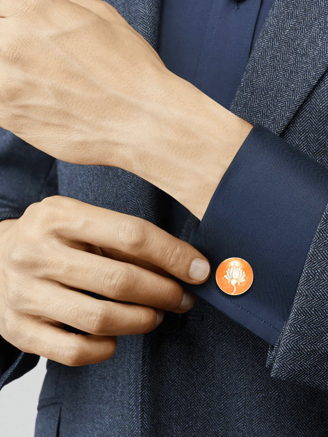 GOLD & ORANGE-TONED ROUND CUFFLINKS jewellery in 24K gold plating | XAGO Luxe