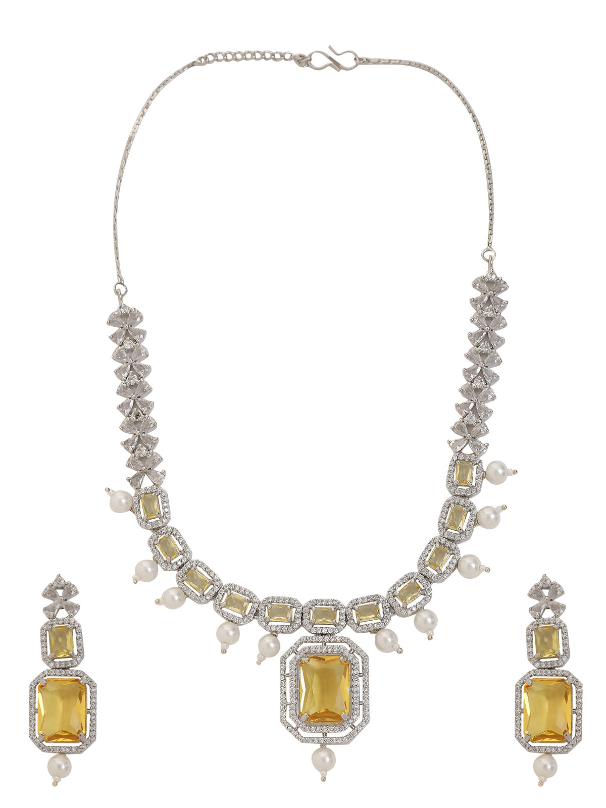 LE HAELYN WHITE-PLATED YELLOW AD-STUDDED JEWELLERY SET