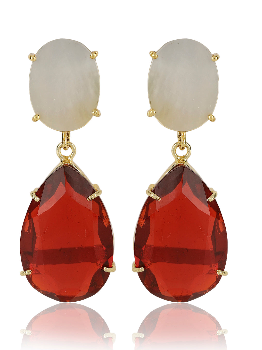 NITYA MOTHER OF PEARL AND RED ONYX CONVERTIBLE DROP EARRINGS jewellery in 24K gold plating | XAGO Luxe