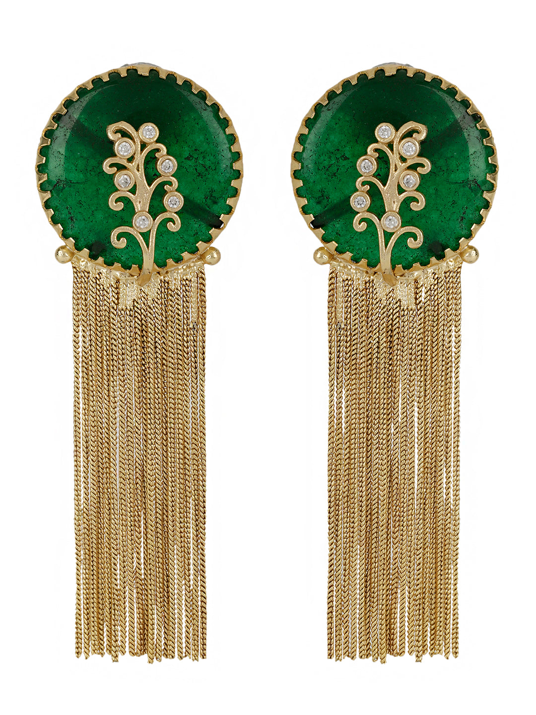 VEDA GREEN STONE DANGLER EARRING jewellery in 24K gold plating | XAGO Luxe