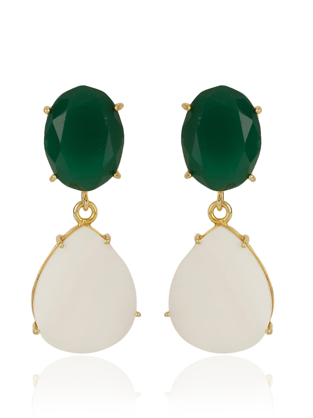 AMATA MOTHER OF PEARL AND GREEN ONYX CONVERTIBLE DROP EARRINGS jewellery in 24K gold plating | XAGO Luxe