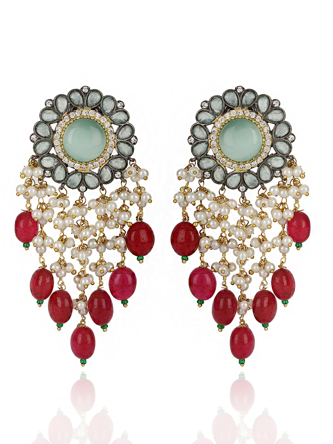 RANIA AD ,  RED BEADS & PEARL EARRINGS jewellery in 24K gold plating | XAGO Luxe