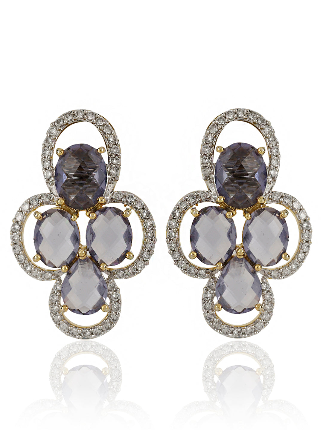 VEDSHA PURPLE STONE AND AD STUDDED STUDS jewellery in 24K gold plating | XAGO Luxe