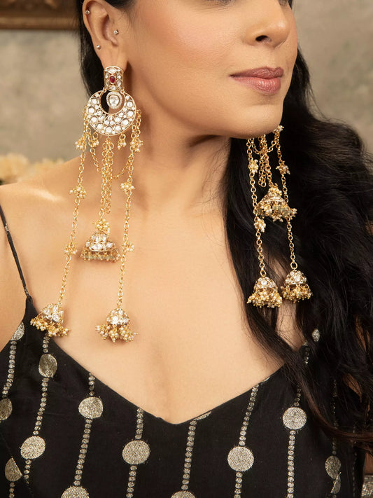 Kritika Moissanite Polki and Pearl Tassel Jhumkas