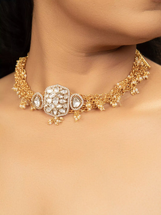 Rishika Moissanite Polki Choker with Pearl
