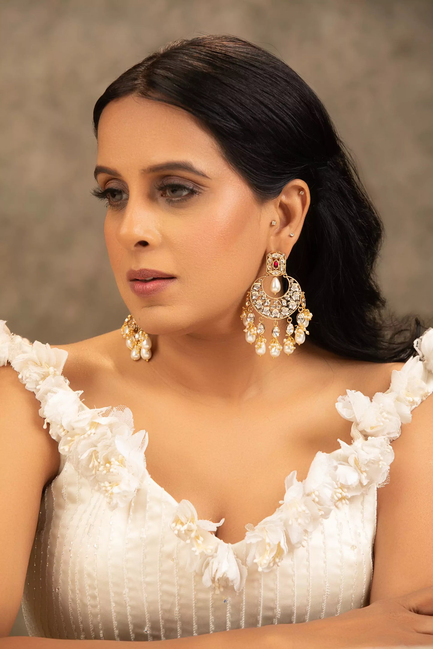 Vaanya Chandbali Earrings with Pearl Drops