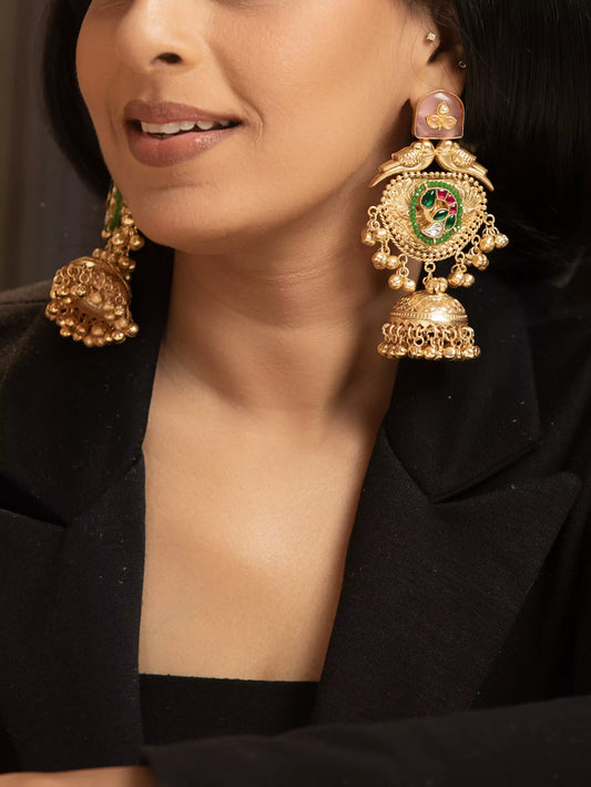 Shymala Golden Jhumka Earrings