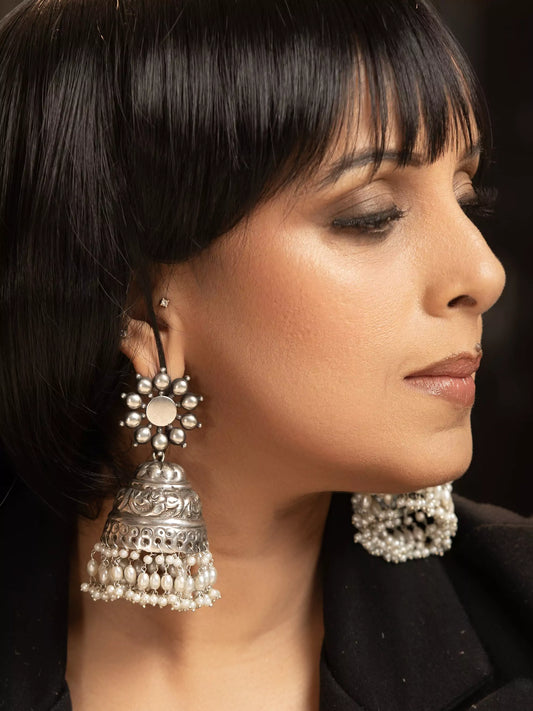 Chokhni Silver Jhumka Earrings