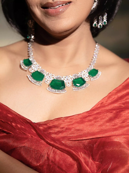 Emerald Celestial Luxe Collar Necklace Set with Earrings