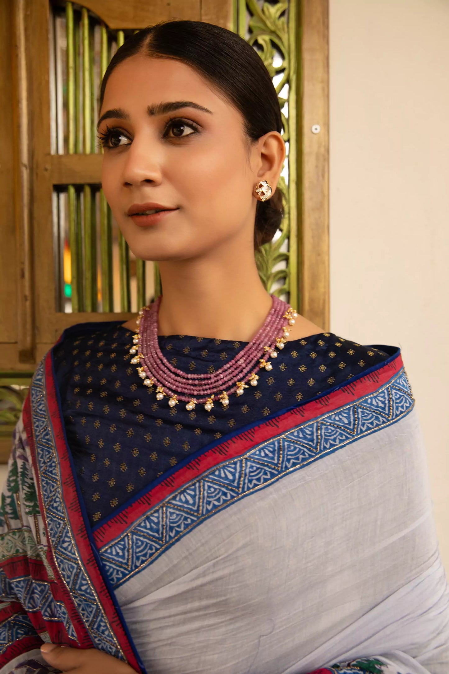 Noor-E-Bahar Elegant Multi-Layer Beaded Necklace Set with Pearls