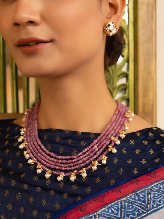 Noor-E-Bahar Elegant Multi-Layer Beaded Necklace Set with Pearls