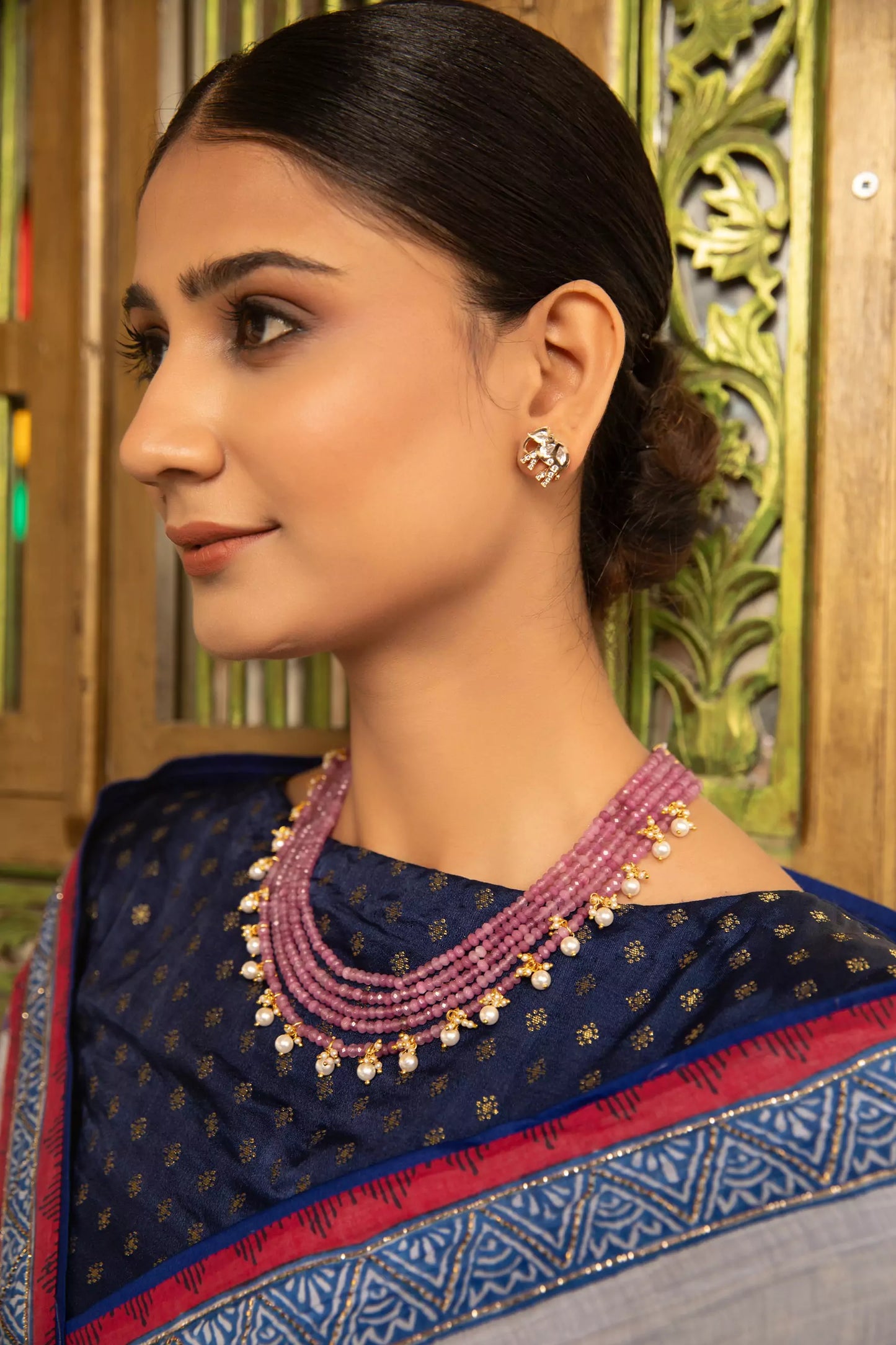 Noor-E-Bahar Elegant Multi-Layer Beaded Necklace Set with Pearls