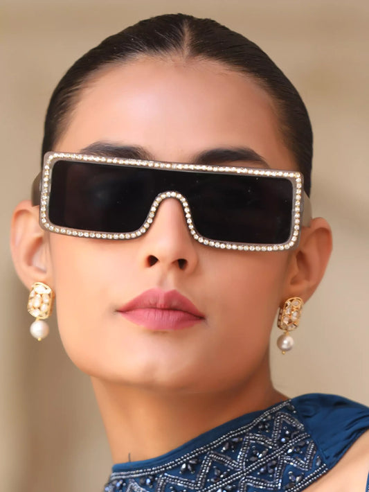Xago BlingVue Sunglasses | Crystal-Embellished Oversized Statement Shades