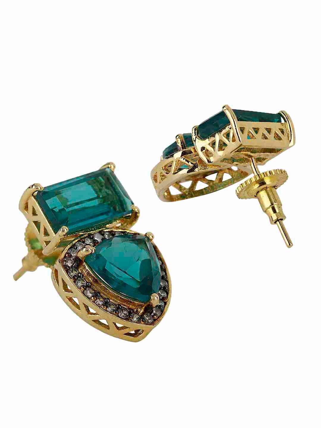 SHYLA BLUE STONE AND AD STUDDED STUDS jewellery in 24K gold plating | XAGO Luxe