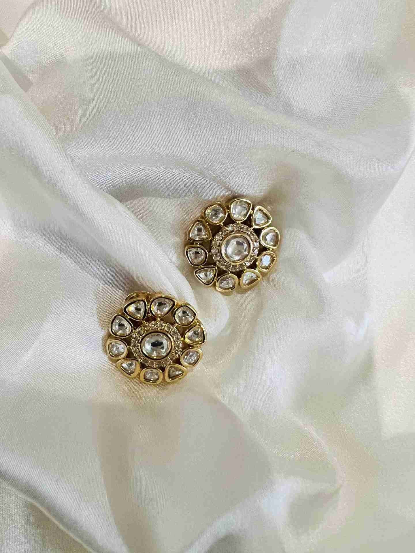 ALAUKIKA POLKI EARRINGS WITH AMERICAN DIAMOND jewellery in 24K gold plating | XAGO Luxe