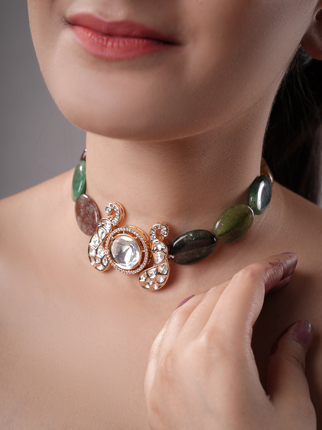 LE MEIRA GOLD PLATED MULTI MOISSANITE STUDDED NECKLACE jewellery in 24K gold plating | XAGO Luxe