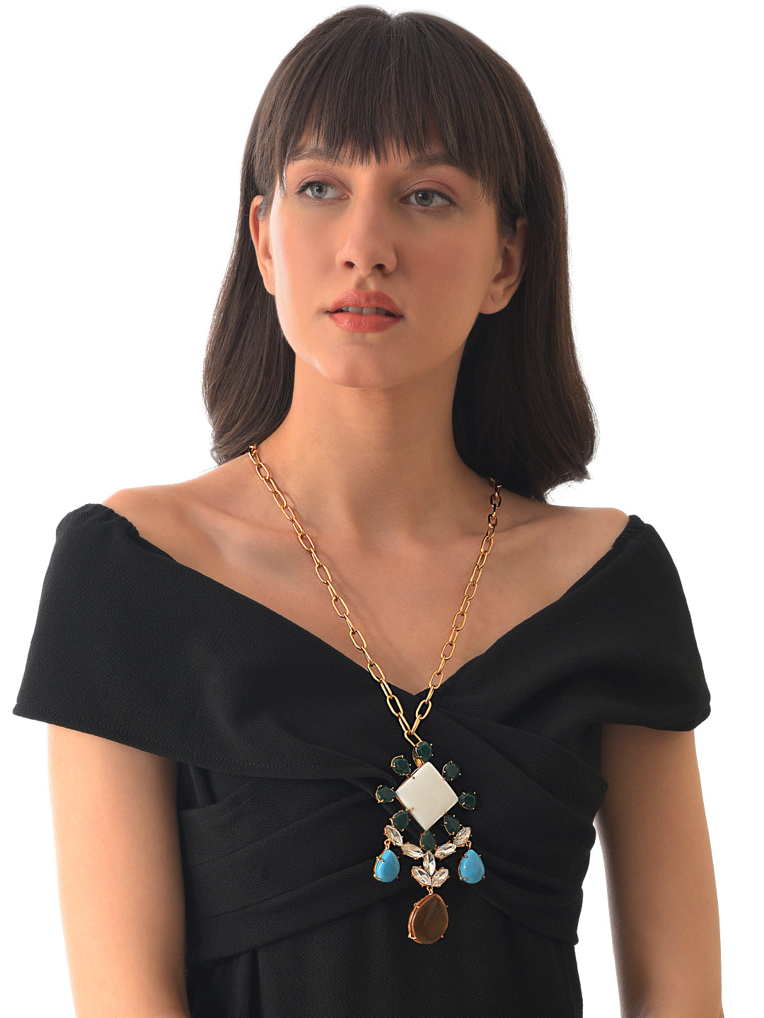 MULTICOLOUR SQUARE SHAPE MOONSTONE PENDANT