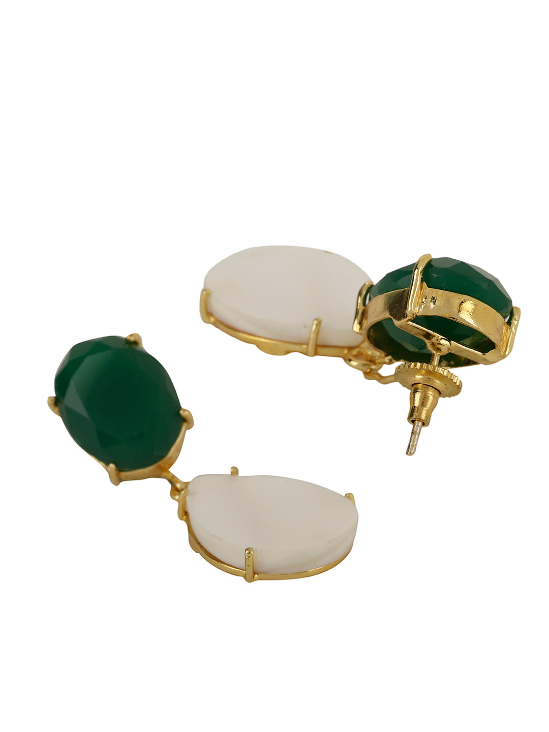 AMATA MOTHER OF PEARL AND GREEN ONYX CONVERTIBLE DROP EARRINGS jewellery in 24K gold plating | XAGO Luxe