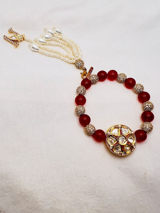 LE PRISHA RED  PEARL & KUNDAN BRACELET jewellery in 24K gold plating | XAGO Luxe