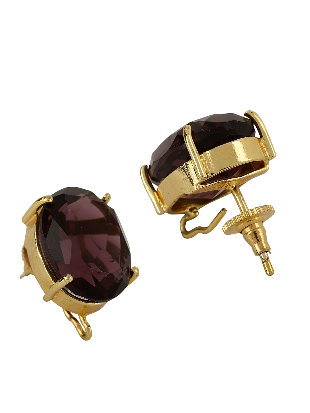 AARVI AMETHYST ONYX GOLD PLATED STUDS jewellery in 24K gold plating | XAGO Luxe
