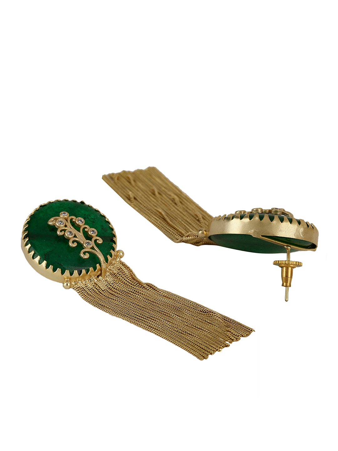 VEDA GREEN STONE DANGLER EARRING jewellery in 24K gold plating | XAGO Luxe